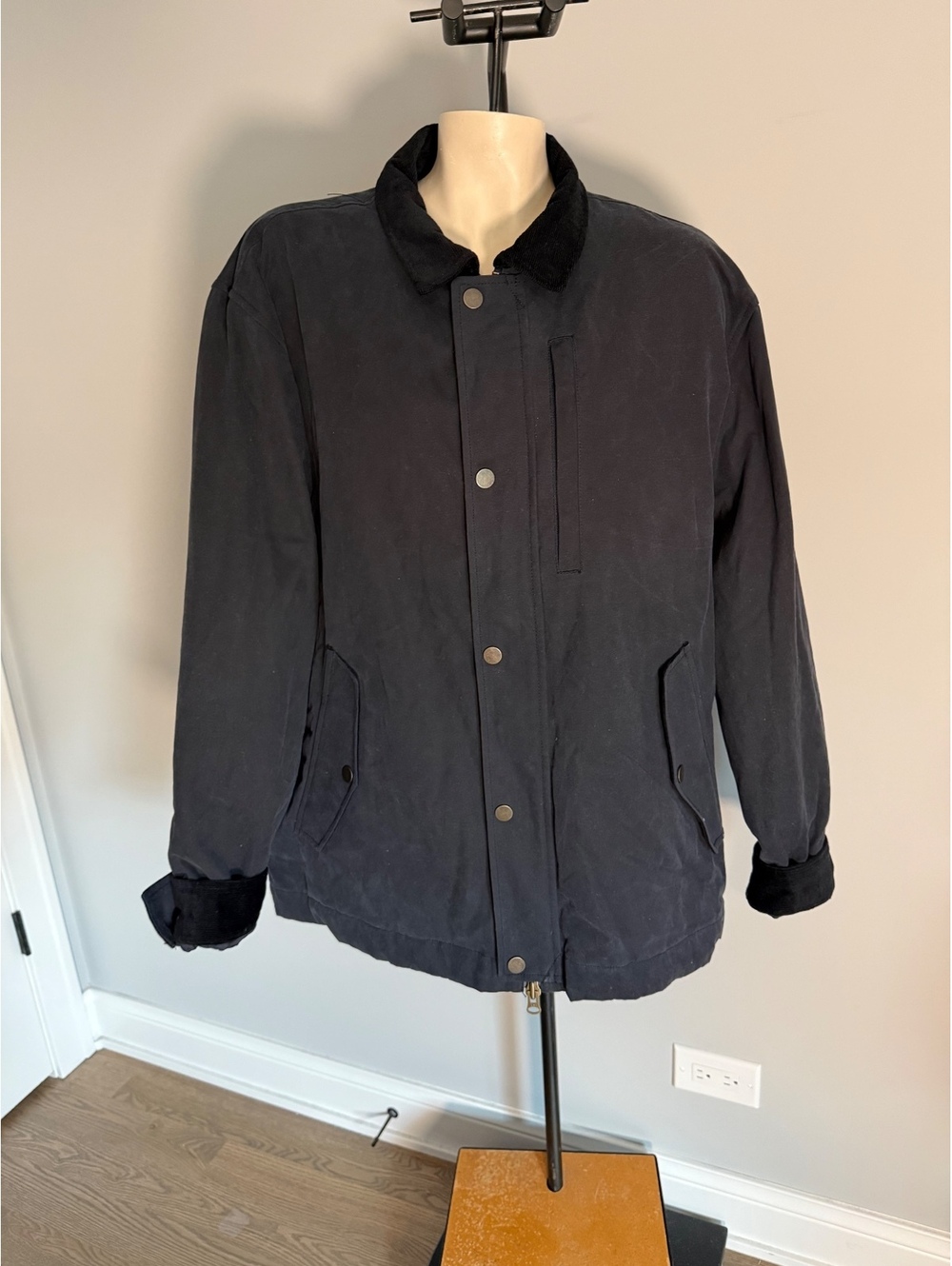 Marine Layer Men's Utility Jacket in Black with Corduroy Collar